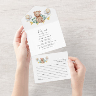 Invitation Tout En Un Fête de naissance ourson verdure d'eucalyptus