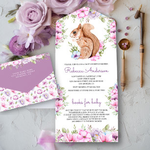 Invitation Tout En Un Fête de naissance Rustique Bois Floral Écureuil Mi