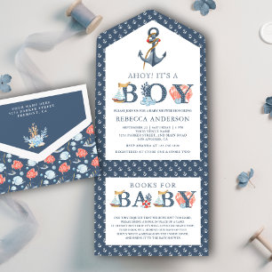 Invitation Tout En Un Fête de naissance Rustique sous l'ancre de la mer