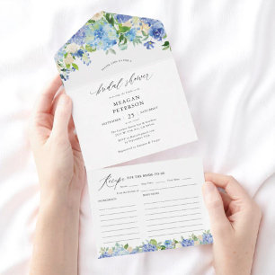 Invitation Tout En Un Fête des mariées Blue Summer Hydrangea