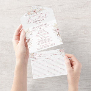 Invitation Tout En Un Fête des mariées florale Dusty Rose tout en un Inv