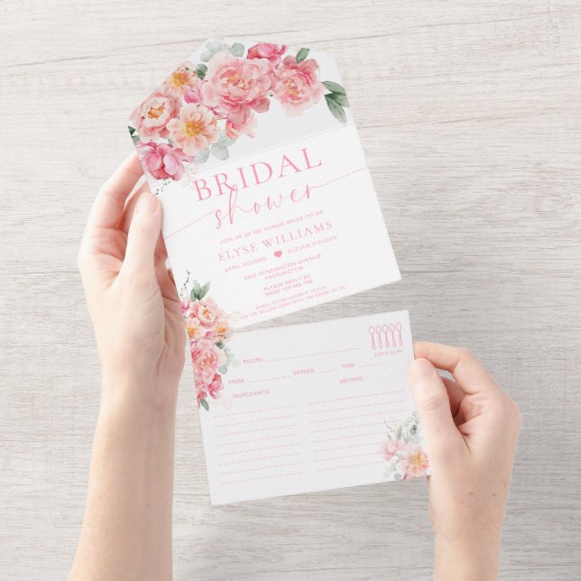 Invitation Tout En Un Fête des mariées florale Piper Peony Recette (Déchirure)