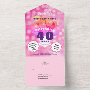 Invitation Tout En Un Fête du 40e anniversaire Glam Sparkle Glitz rose