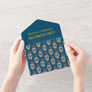 Invitation Tout En Un Fête Halloween personnalisée crâne gothique et rat