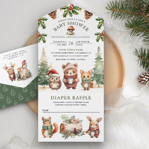 Invitation Tout En Un Fête Prénatale Bébé Noël Animaux Mignons Forêt Hiv