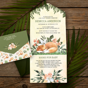 Invitation Tout En Un Fête Prénatale du Renard Endormi dans un Bois Rust