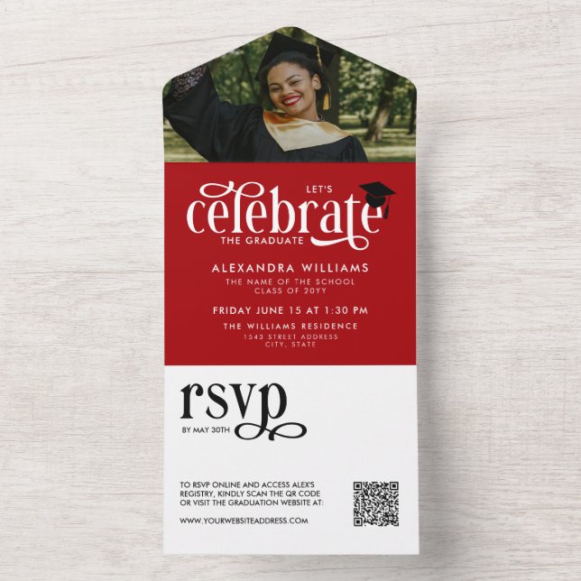 Invitation Tout En Un Fêter le diplômé Photo QR RSVP (À l'intérieur)