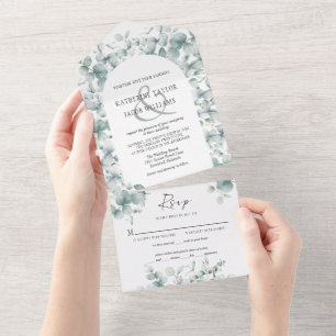 Invitation Tout En Un Feuillage de eucalyptus pour mariage tout compris