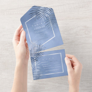 Invitation Tout En Un Feuille de palme luxuriante Mariage Windsor Blue I