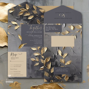 Invitation Tout En Un Feuille d'or Impasto noir