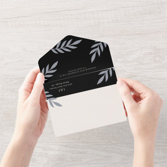 Invitation Tout En Un Feuille minimaliste Mariage délicat (Ouverture)