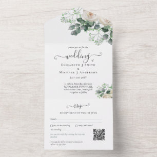 Invitation Tout En Un Feuilles de mariage tout compris Roses blanches Sa