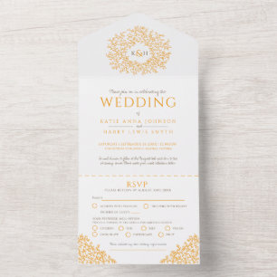 Invitation Tout En Un Feuilles mariage blanc orange tout en une invitati