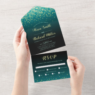 Invitation Tout En Un Feux mousseux turquoise bleu nuit hiver mariage