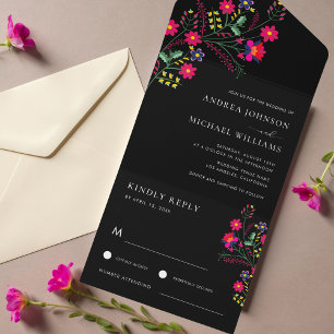 Invitation Tout En Un Fiesta Folk Fleurs Mexicaines Colorful RSVP Mariag