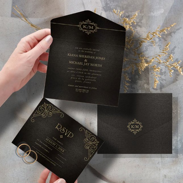 Invitation Tout En Un Filigree Gold Mariage V2 ID871 (Créateur téléchargé)