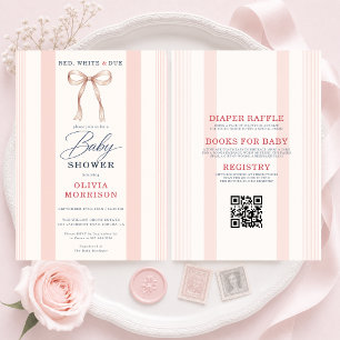 Invitation Tout en Un Filles Rouge Blanc & Prêtes pour Bébé R