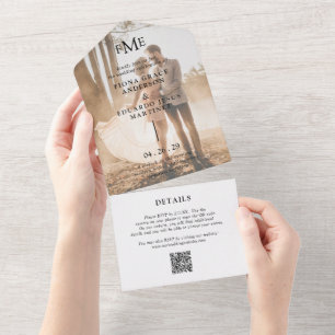 Invitation Tout En Un Fiona Photo Gras Monogramme Mariage Moderne