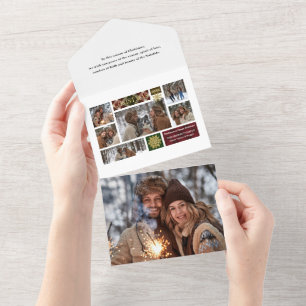 Invitation Tout En Un Flakes Rustique Plaid & Gold Snowflakes Multi Phot