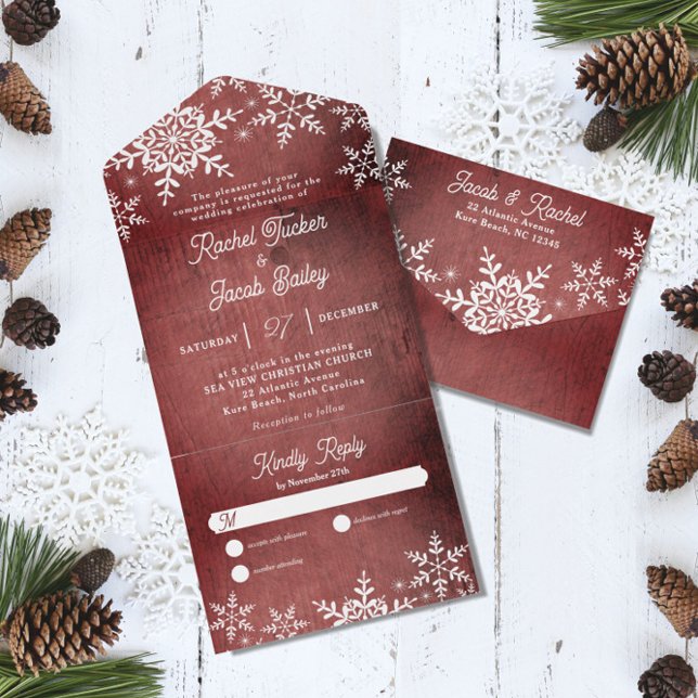 Invitation Tout En Un Flammes de neige rustiques d'hiver Mariage de Noël (Créateur téléchargé)