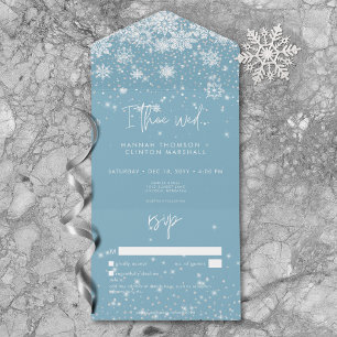 Invitation Tout En Un Flèche de neige blanche moderne Bleu Sans dîner