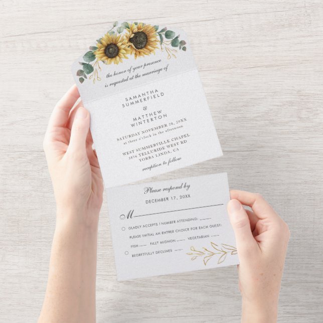 Invitation Tout En Un Fleur de Soleil Floral Eucalyptus Mariage de verdu (Déchirure)