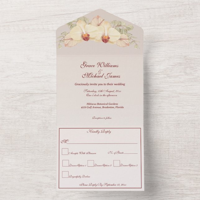 Invitation Tout En Un Fleur d'orchidées délicate (À l'intérieur)