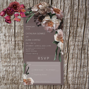 Invitation Tout En Un Fleur foncée moderne fleurs Brown Pas de dîner