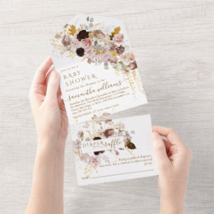 Invitation Tout En Un Fleur sauvage Automne Élégant Gold Baby Girl Douch