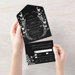 Invitation Tout En Un Fleur sauvage blanc Silhouette Mariage de couronne