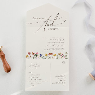 Invitation Tout En Un Fleur sauvage Boho Beige Sceau Décontracté simple 