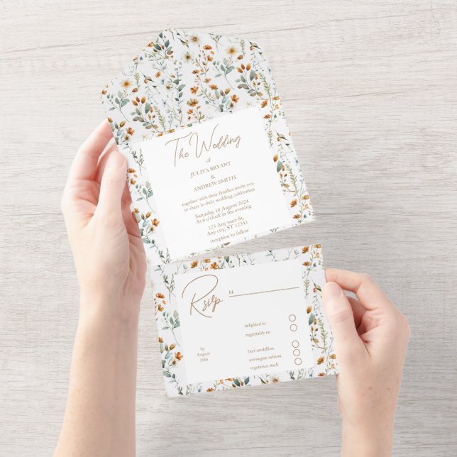 Invitation Tout En Un fleur sauvage boho mariage tout en un (Déchirure)