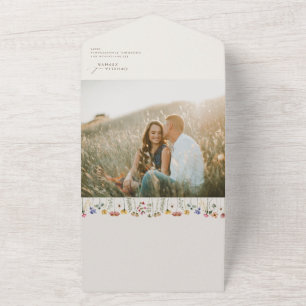 Invitation Tout En Un Fleur sauvage Boho   Sceau Photo Décontracté Beige