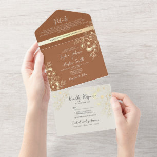 Invitation Tout En Un Fleur sauvage Burnt Orange Mariage