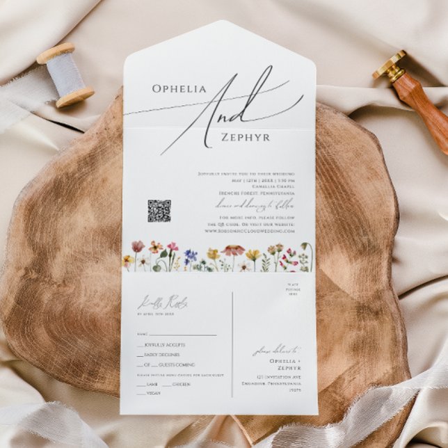 Invitation Tout En Un Fleur sauvage coloré | Sceau et envoi de code QR D (Créateur téléchargé)