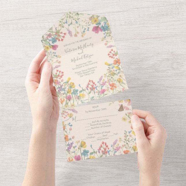 Invitation Tout En Un Fleur sauvage confit Boho Floral Mariage (Déchirure)