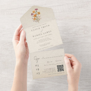 Invitation Tout En Un Fleur sauvage d'automne Jardin Mariage botanique