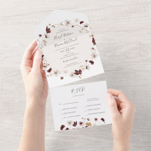Invitation Tout En Un Fleur sauvage de cuivre Bourgogne Sceau et envoi (Déchirure)