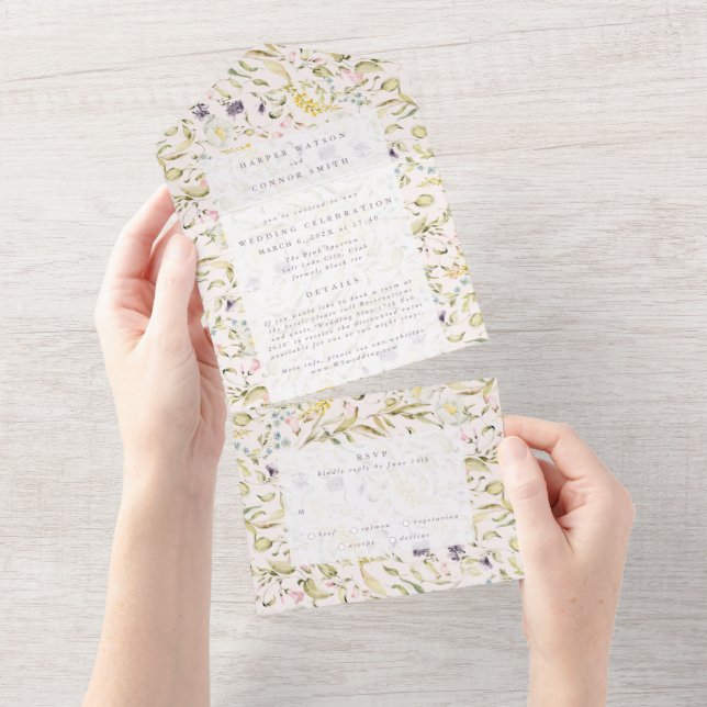 Invitation Tout En Un Fleur sauvage de printemps Boho Pampas Mariage (Déchirure)