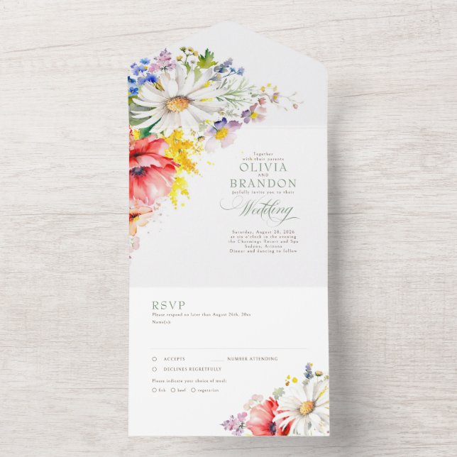 Invitation Tout En Un Fleur sauvage Élégant Mariage d'été (À l'intérieur)