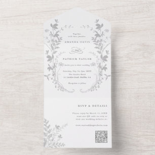 Invitation Tout En Un Fleur sauvage gris Silhouette Mariage de couronne