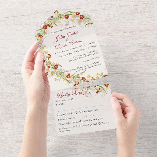 Invitation Tout En Un Fleur sauvage Jaune Marigold Mariage de feuillage (Déchirure)