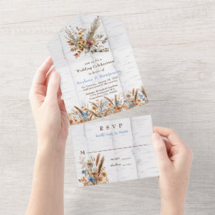Invitation Tout En Un Fleur sauvage Mariage de bouleau blanc