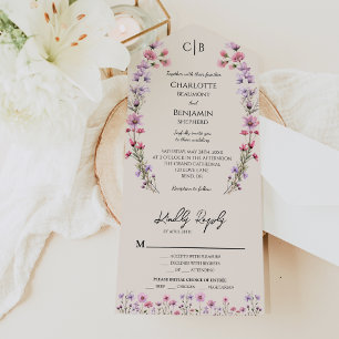 Invitation Tout En Un Fleur sauvage moderne Beige Entree Choix Mariage R