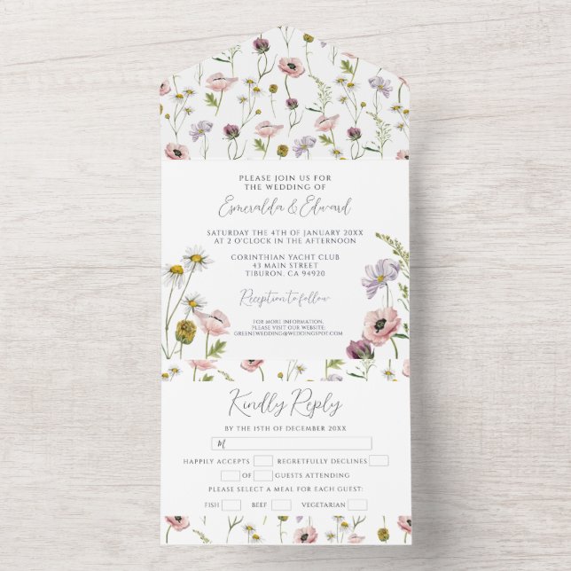Invitation Tout En Un Fleur sauvage moderne Boho Botanique Jardin Mariag (À l'intérieur)