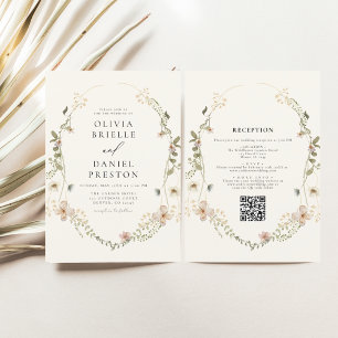 Invitation Tout en un Fleur sauvage QR Code Jardin Mariage