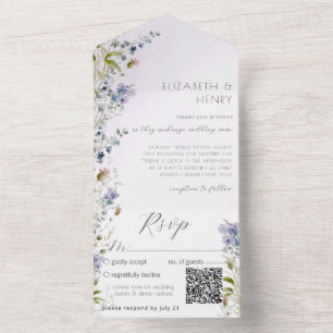 Invitation Tout En Un Fleur sauvage romantique du code QR
