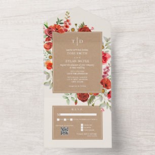 Invitation Tout En Un Fleur sauvage Rouge Floral Cardstock Mariage RSVP