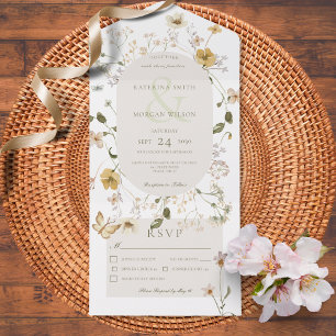 Invitation Tout En Un Fleur sauvage rustique Oval Frame Blanc Dîner