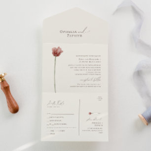 Invitation Tout En Un Fleur sauvage simple   Sceau beige et envoi